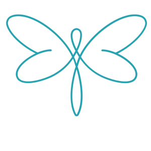Living with Balance logo. Teal butterfly